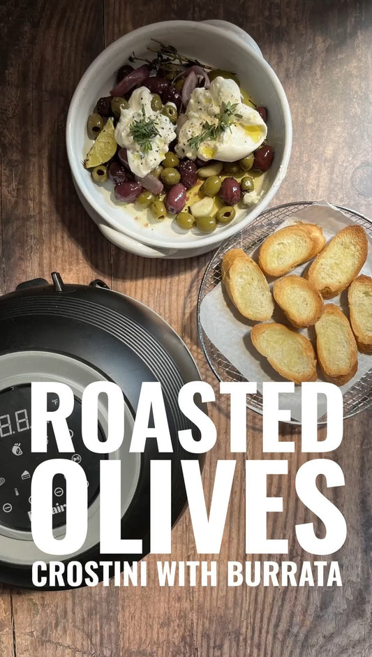 Roasted olives crostini with Burrata ⁠