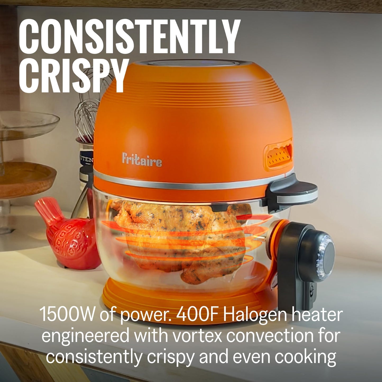 Non-Toxic Air Fryer Glass 5 Quart w/ 360 Visibility, Self-Cleaning, 400F Vortex Air Fryer for Even Cooking, BPA-Free Teflon Free, 6-in-1 Functions, Rotisserie, Roast, Bake, White