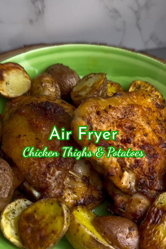 Air Fryer Chicken Thigh & Potatoes using my @Fritaire Self-Cleaning Glass Bowl Air Fryer
